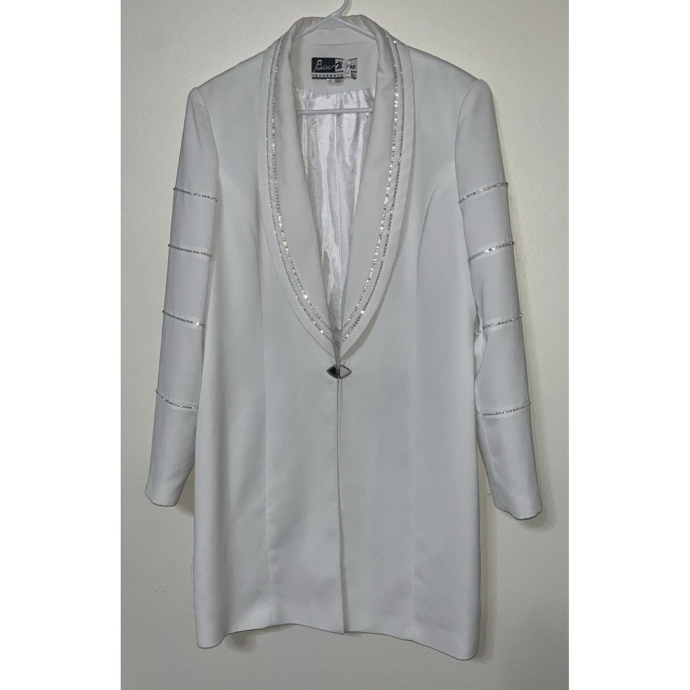 Ben Marc White Long Suit Jacket Duster Blazer Size 16 Cocktail Church